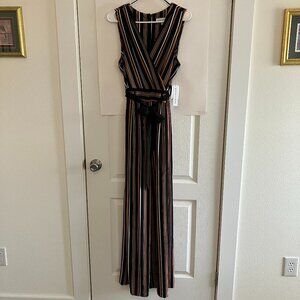 Emma & Michele Jumpsuit Black/Burnt Orange/White Stripes Size S 12 New W/Tags.